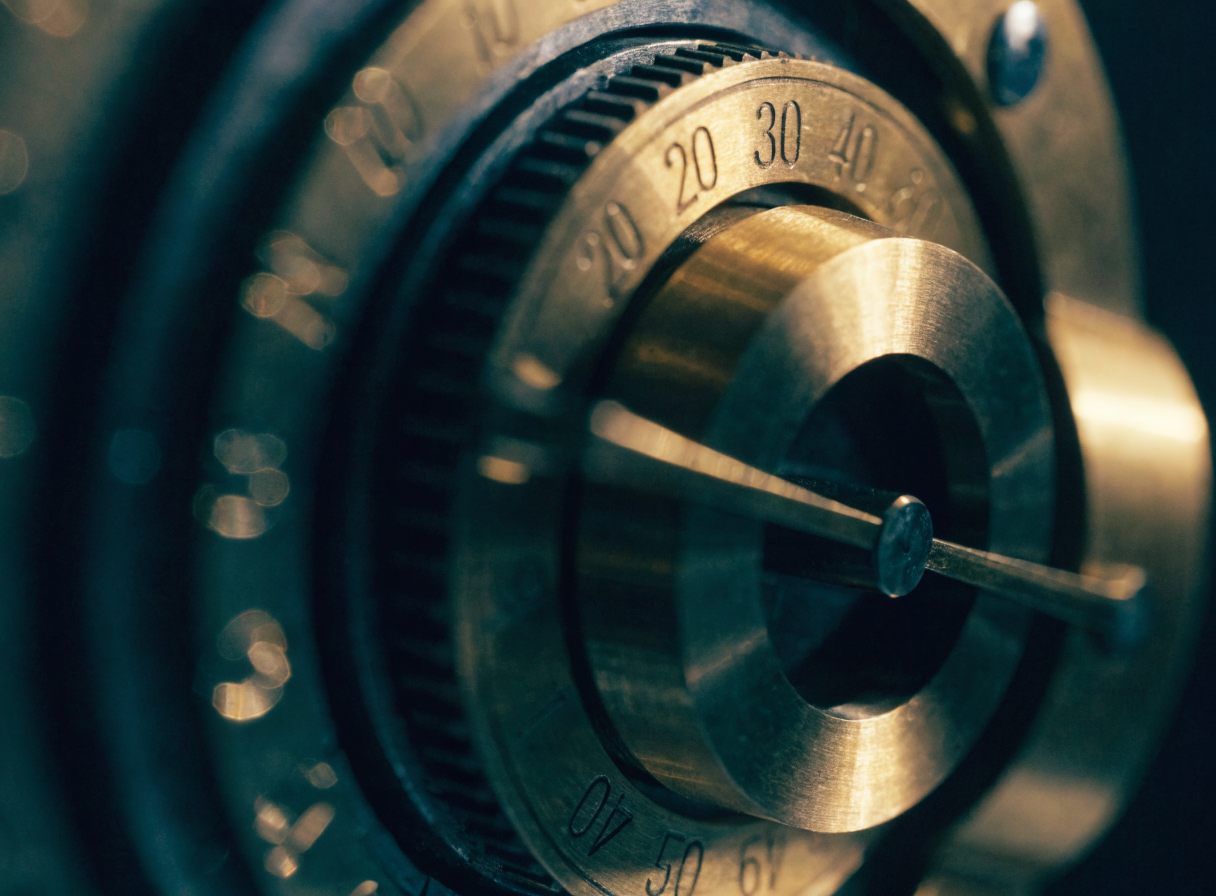 A combination lock dial in close-up